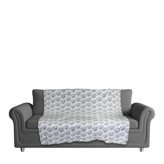 Blue Floral Sherpa Fleece Blanket